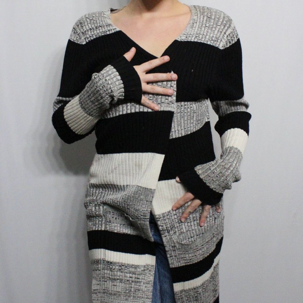 Black Gray and White Duster Cardigan